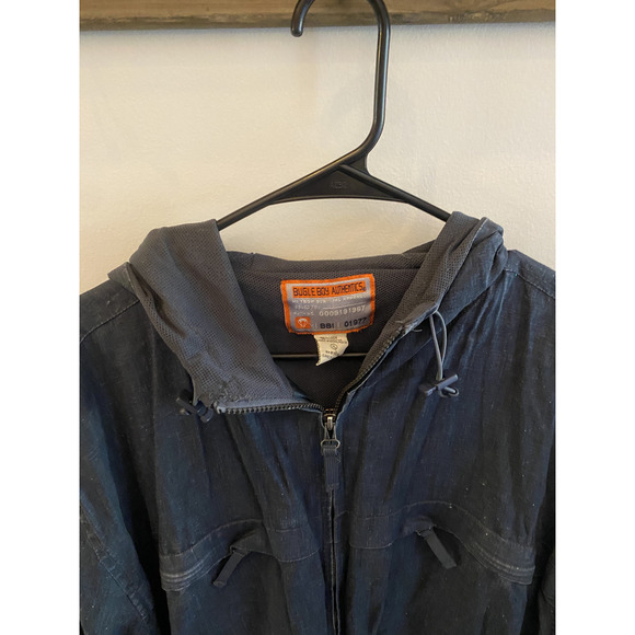 Vintage Y2K 90s Bugle Boy Jacket Mens XL Navy Hood Linen Blend Mesh Lining